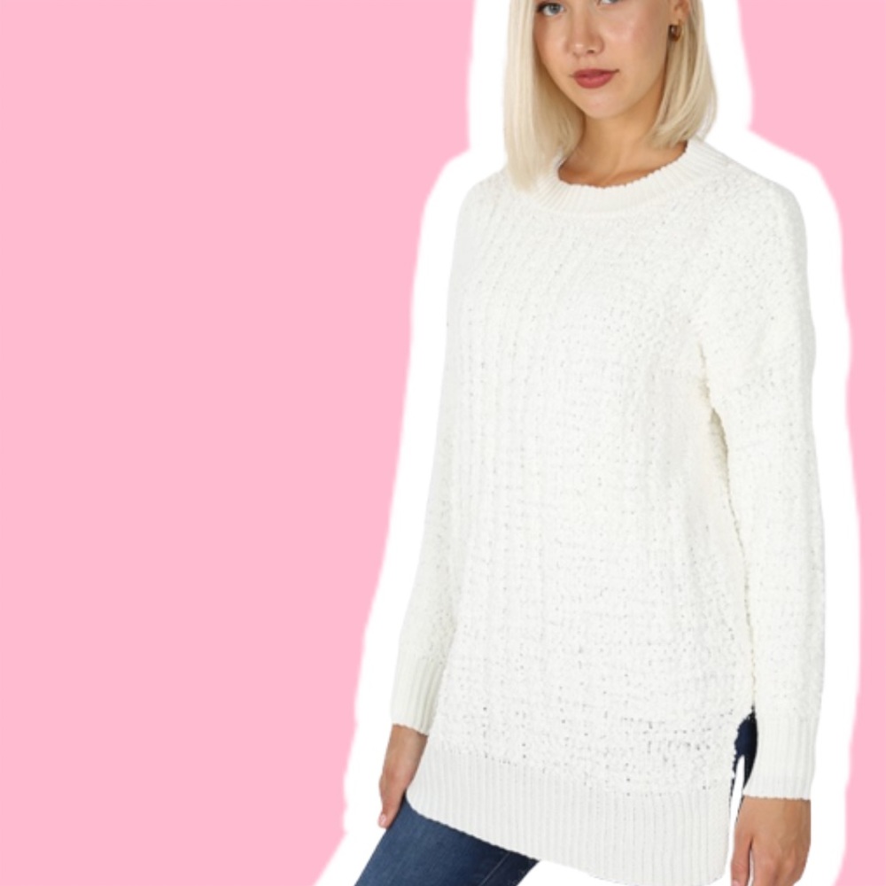 Zen Laven or White LONG SLEEVE ROUND NECK SWEATER - Picture 1 of 8